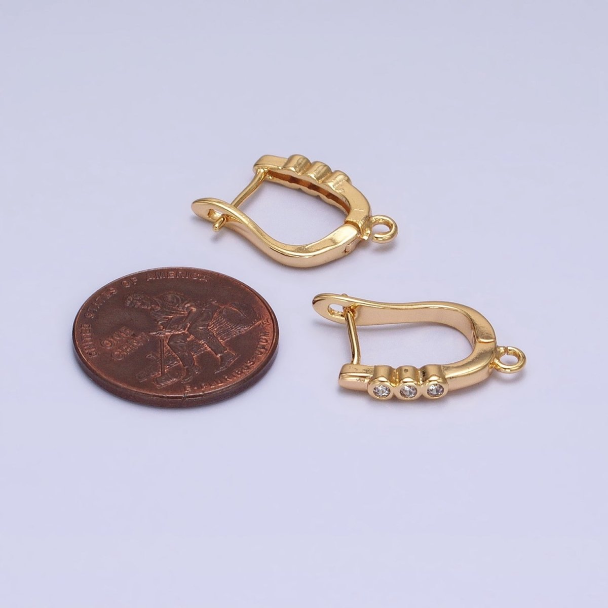 Silver, Gold Triple Round Clear CZ Open Loop English Lock Earrings Supply | Z-206 Z-218 - DLUXCA