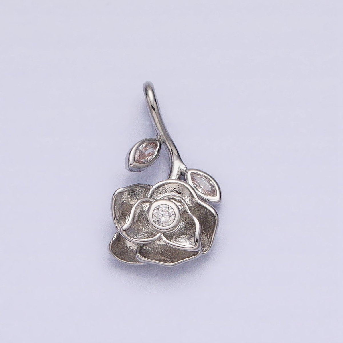 Silver, Gold Upside Down Flower Rose Clear, Green Marquise Leaf Pendant | AA349 AA355 AA356 AA363 - DLUXCA