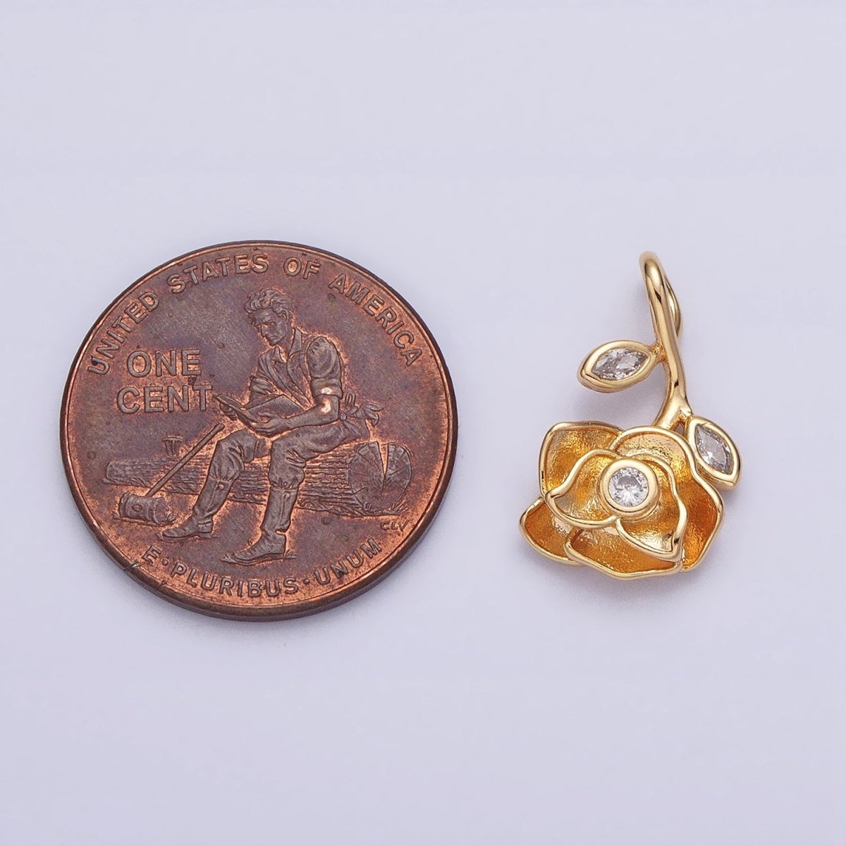 Silver, Gold Upside Down Flower Rose Clear, Green Marquise Leaf Pendant | AA349 AA355 AA356 AA363 - DLUXCA