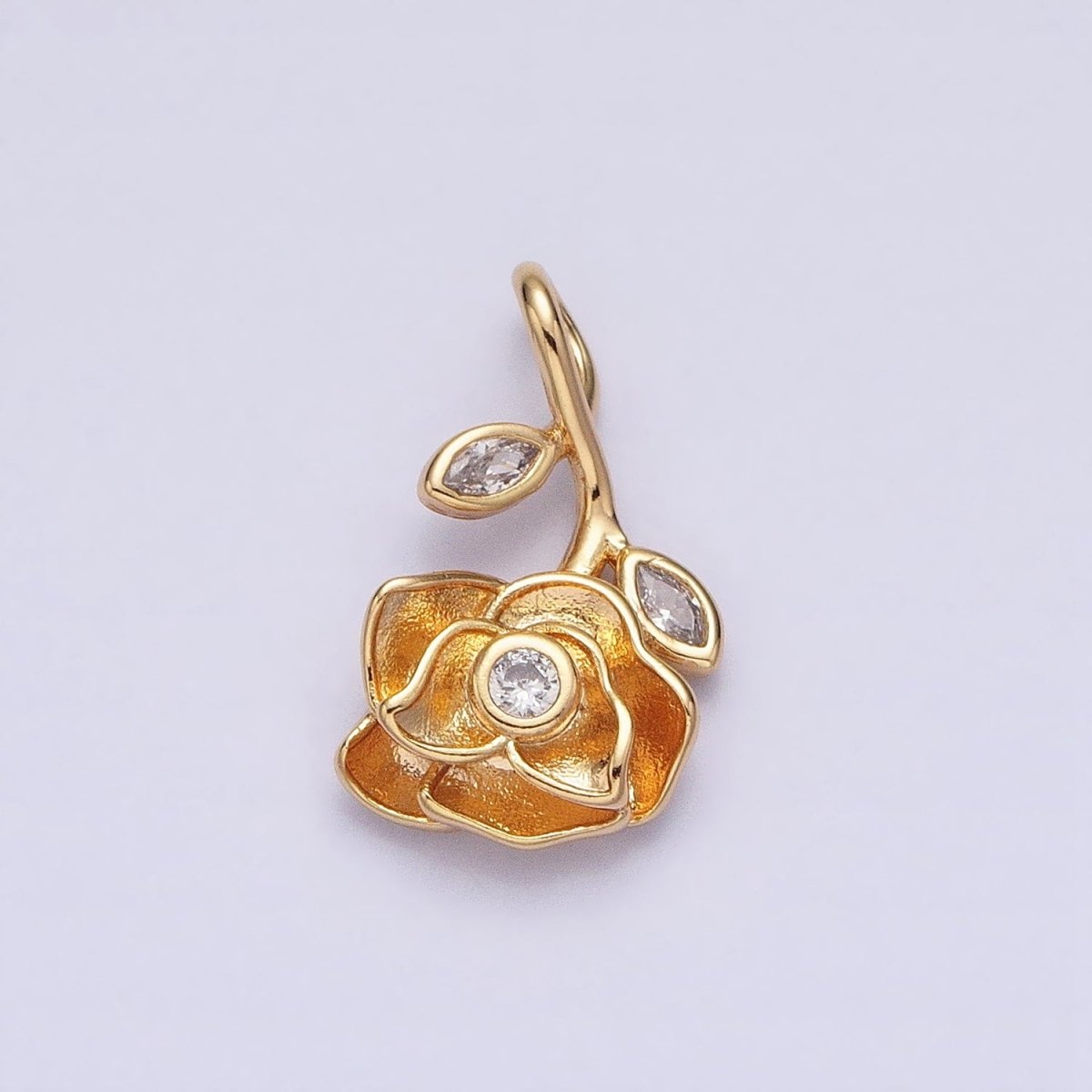 Silver, Gold Upside Down Flower Rose Clear, Green Marquise Leaf Pendant | AA349 AA355 AA356 AA363 - DLUXCA