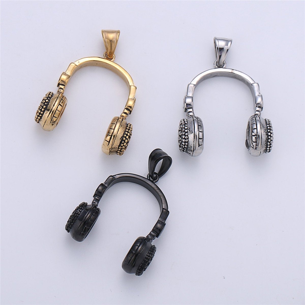 Silver Headphone Pendant, Black Headset Charm, Gold DJ Charm, Music Charms, Gold Beats Pendant Hip Hop Pendant Men Jewelry J-678~J-680 - DLUXCA
