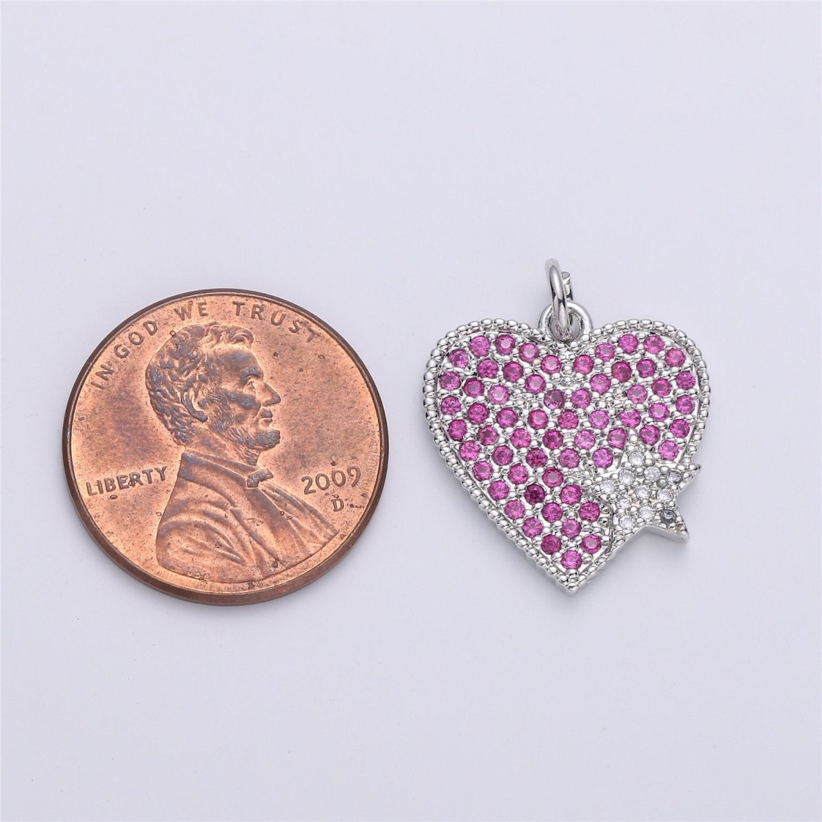 Silver Heart Charm Micro Pave Heart Charm Magenta Heart Charm For Necklace Bracelet Earring Component D-010 - DLUXCA