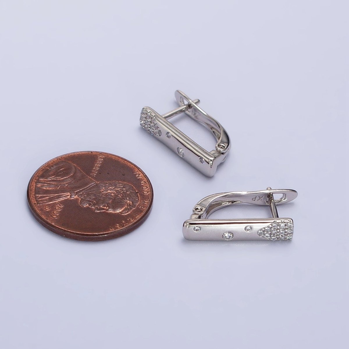 Silver Huggie Earring Clear Bubble CZ Stone for everyday earring AB1026 - DLUXCA