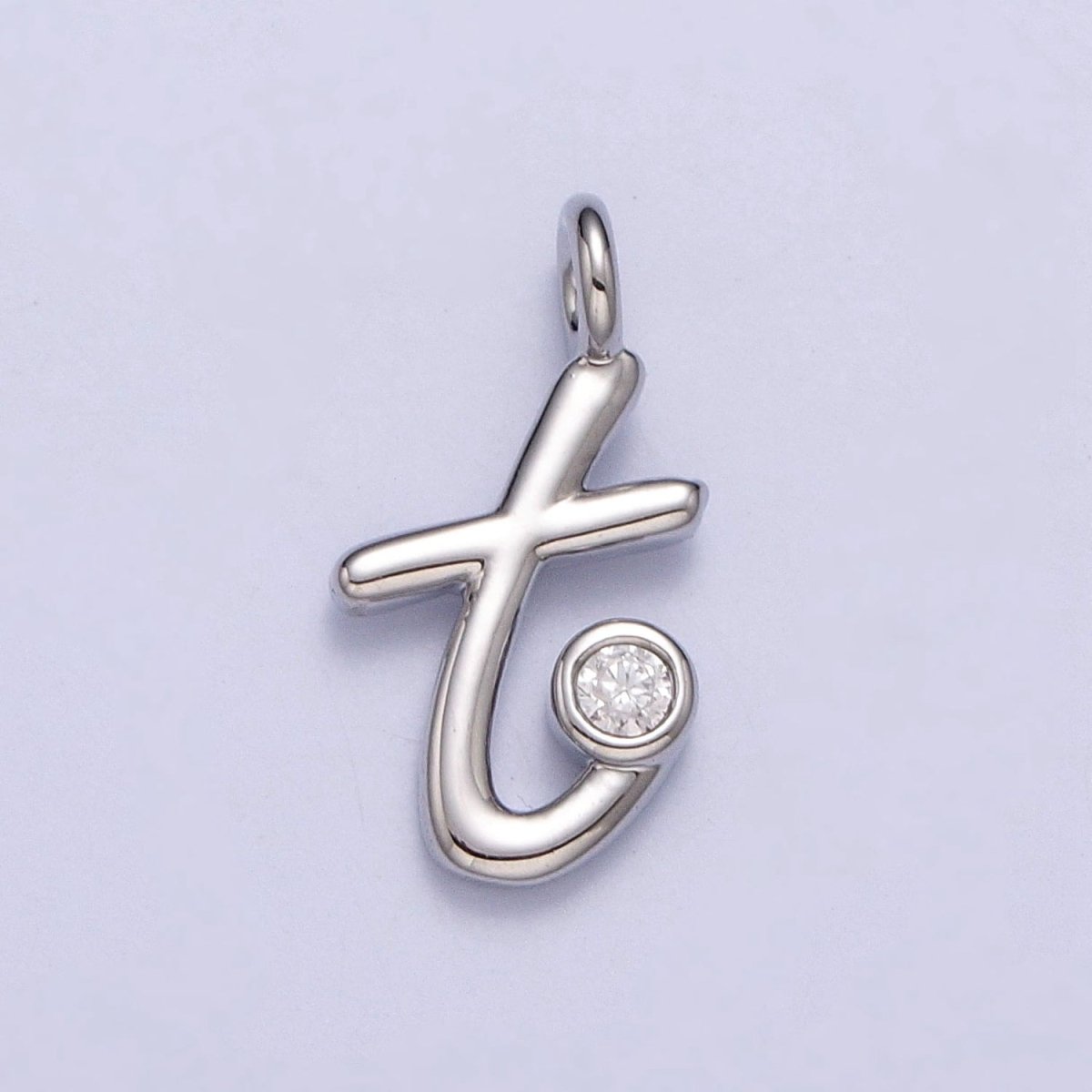 Silver Initial Alphabet Lower Case Cursive Letter Clear CZ Personalized Charm | AC088 - AC113 - DLUXCA