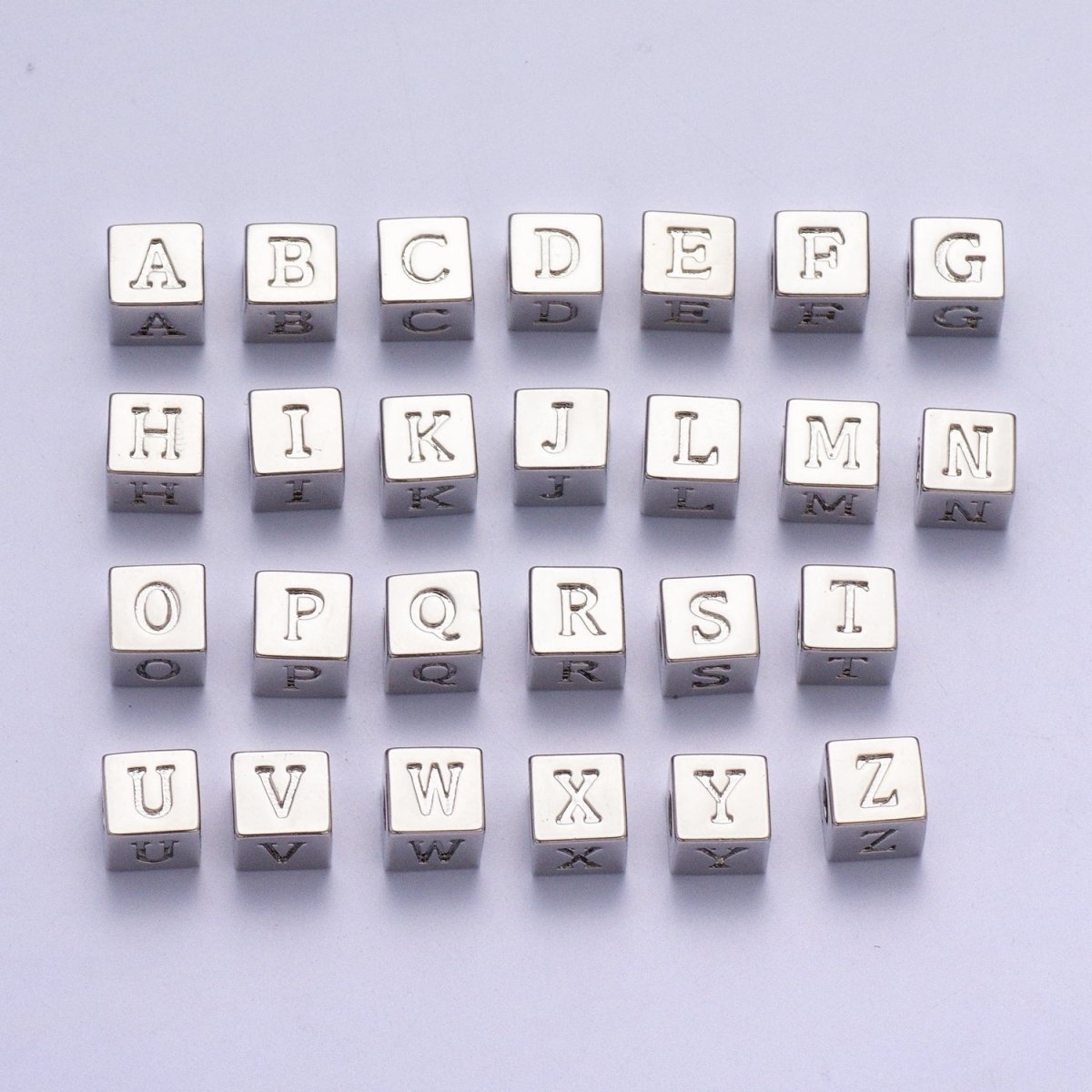 Silver Initial Letter Alphabet 6.2mm Block Beads Charm Connector For Jewelry Making Component Supply | A-1513~A-1538 - DLUXCA