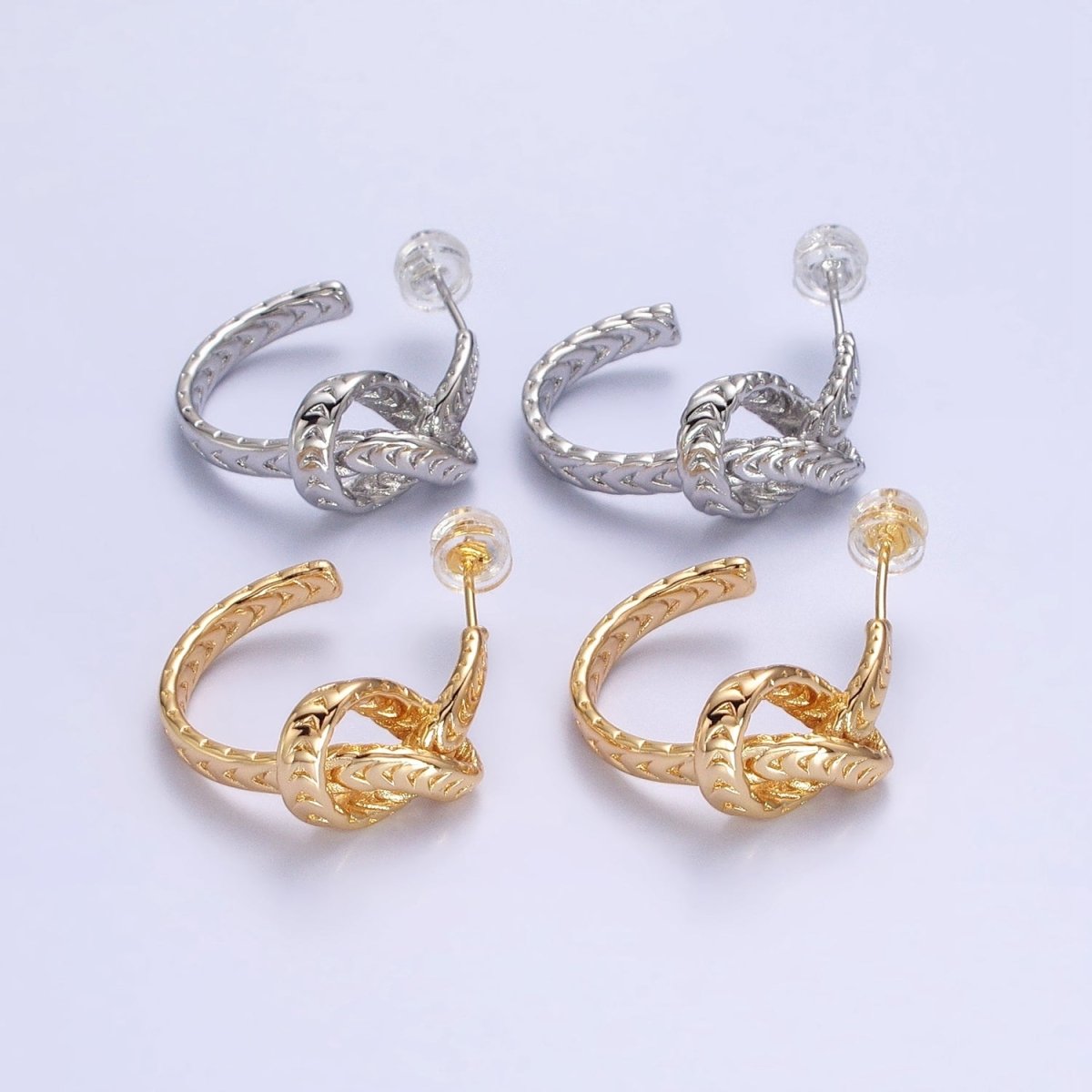 Silver Knot Hoop Earrings • Gold Tie The Knot Hoops • Love Knot Hoops AB604 AB605 - DLUXCA