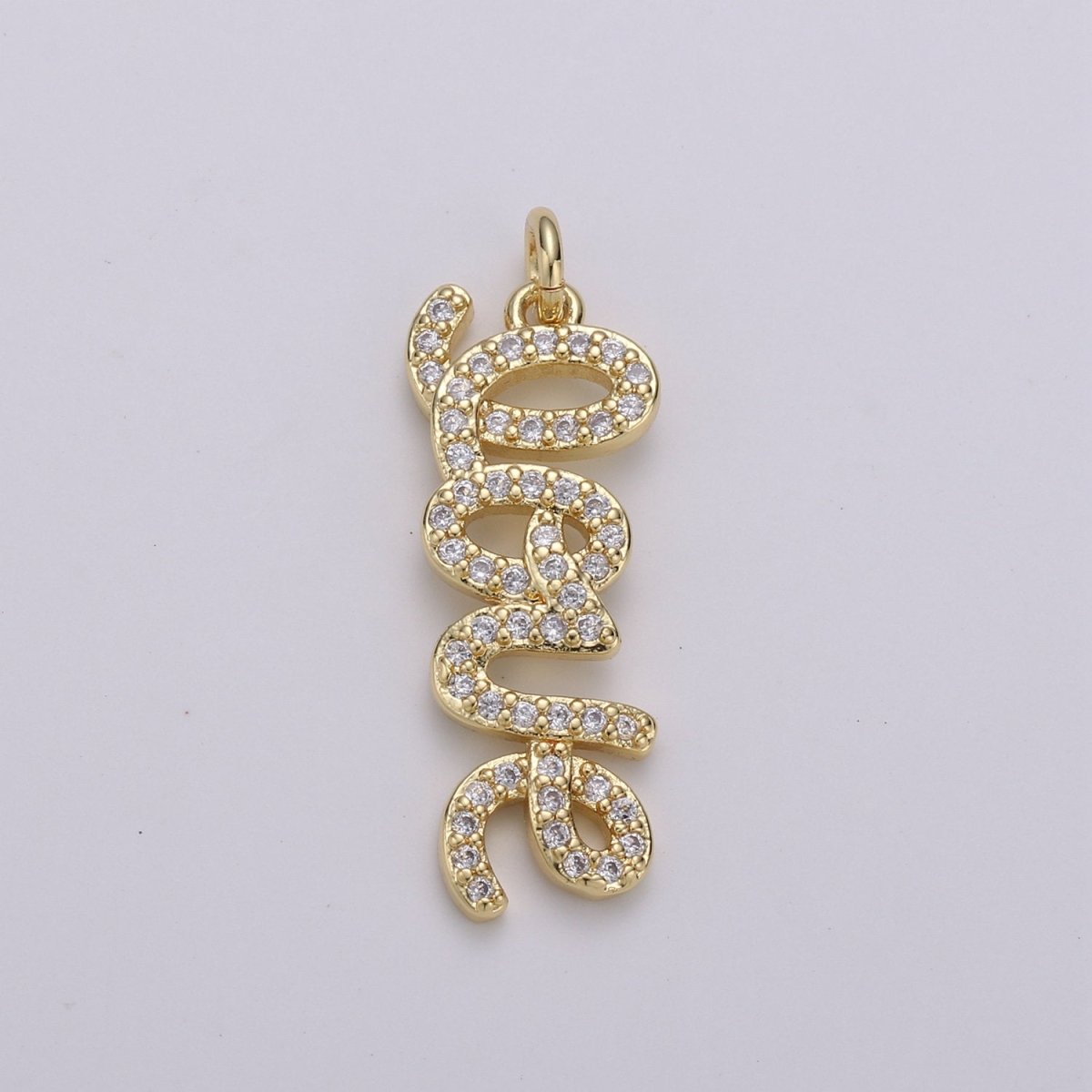 Silver Love Charm Pendant CZ Micro Pave, Love Words Pendant Charm, Gold Dangle Charm, Word Charm, Love Pendant Cubic Zirconia Charm D-457 D-458 - DLUXCA