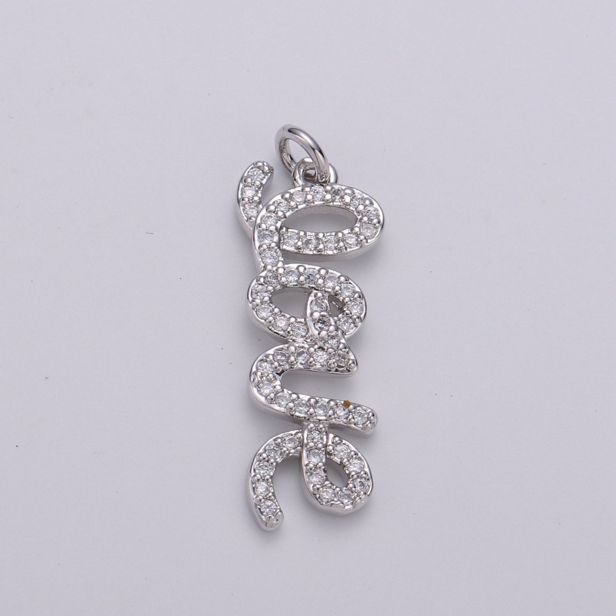 Silver Love Charm Pendant CZ Micro Pave, Love Words Pendant Charm, Gold Dangle Charm, Word Charm, Love Pendant Cubic Zirconia Charm D-457 D-458 - DLUXCA