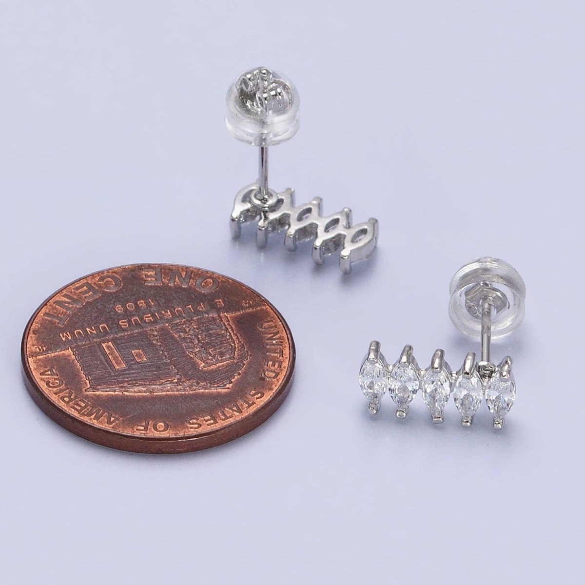 Silver Marquise Stud with CZ Stones | Cartilage, Tragus, Helix Piercing Earring AB652 - DLUXCA