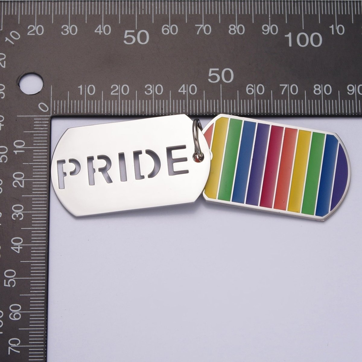 Silver Military Tag Rainbow Pride Charm for LGBTQ Jewelry Inspired X-628 - DLUXCA