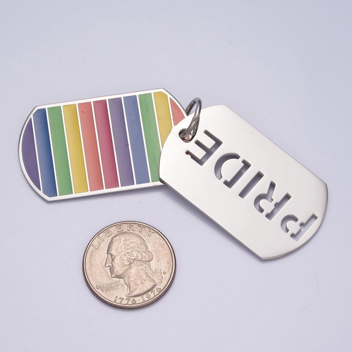Silver Military Tag Rainbow Pride Charm for LGBTQ Jewelry Inspired X-628 - DLUXCA