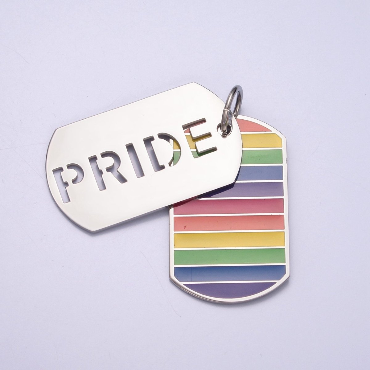Silver Military Tag Rainbow Pride Charm for LGBTQ Jewelry Inspired X-628 - DLUXCA