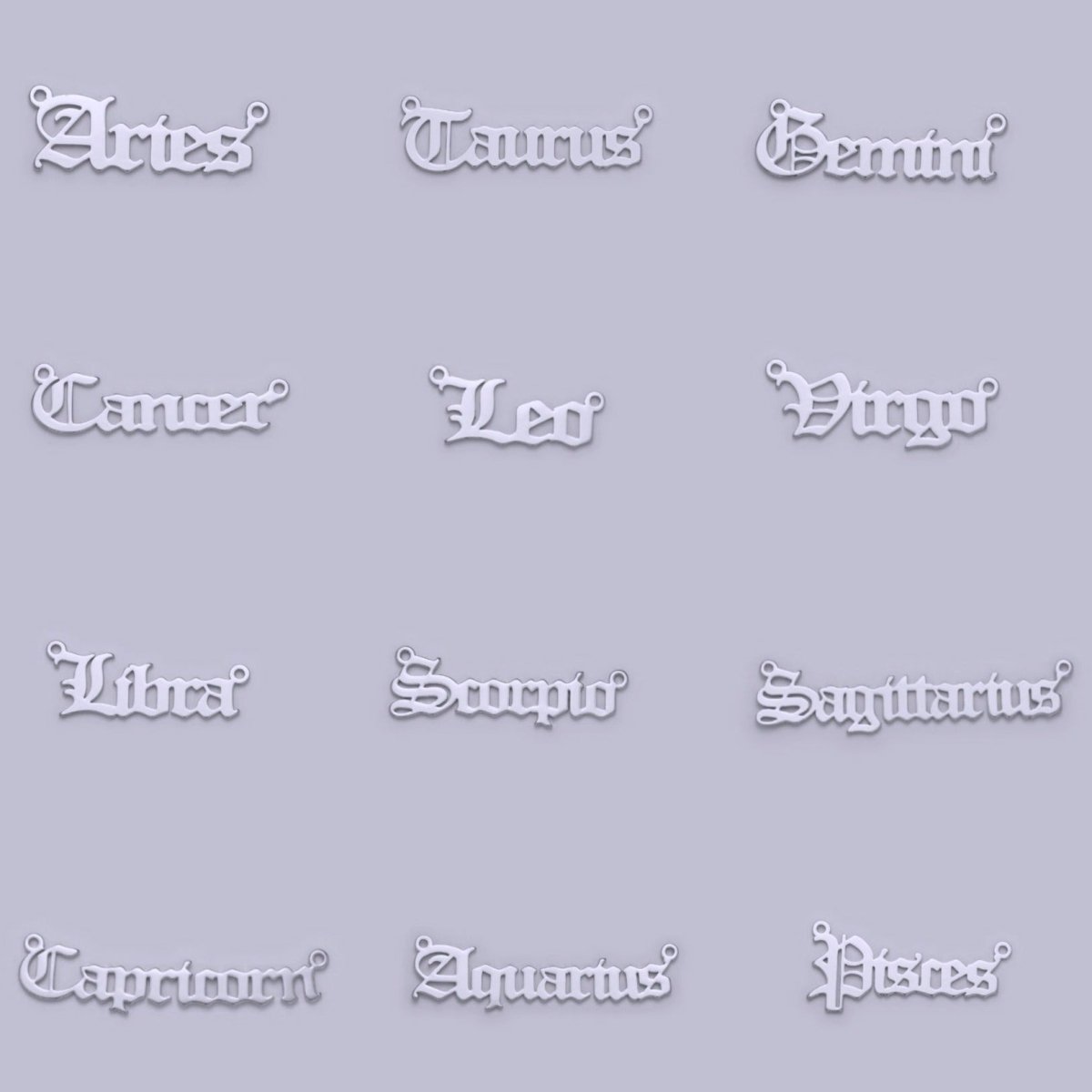 Silver Old English Font Zodiac Charms Connector for Necklace Bracelet Link Connector Astrology Necklace Charm Personalized Jewelry Wholesale ZODIAC-44 W-055~W-067 - DLUXCA