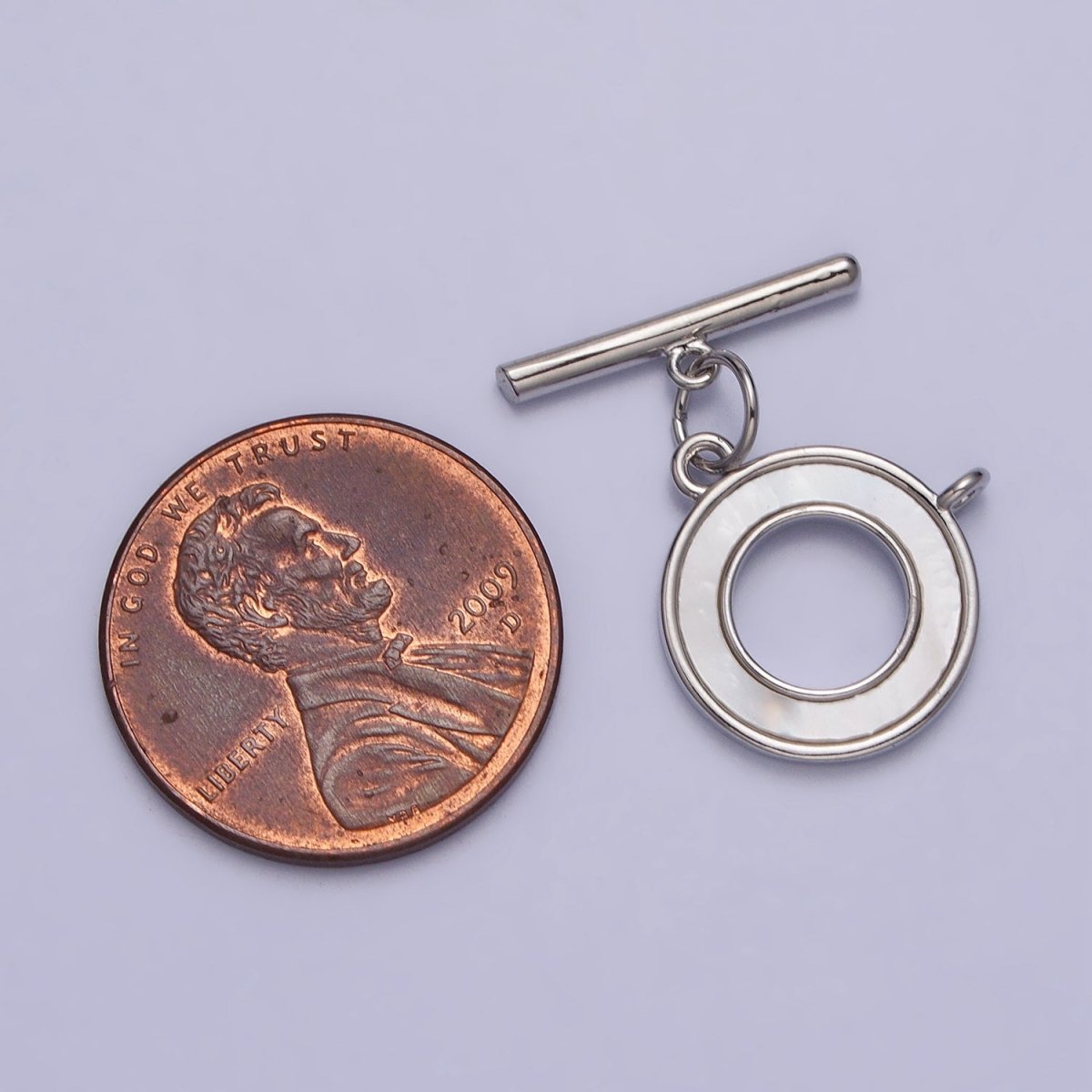 Silver Open Round Shell Pearl Open Loop Toggle Clasps Jewelry Closure Supply | Z-062 - DLUXCA