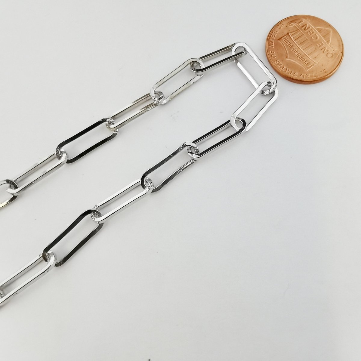 Silver Paper Clip Chain, Elongated Chain, Thin Slim Oval Link Chain, White Gold filled Chain by Yard / 10x5mm | ROLL-207 Clearance Pricing - DLUXCA