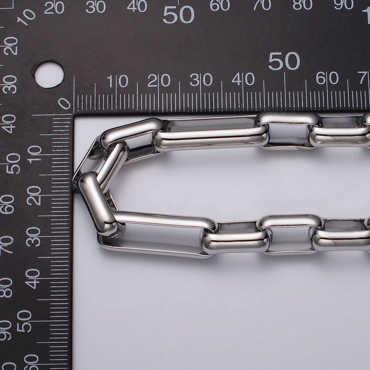 Silver paperclip chain elongated rectangle chain by Yard 9.7mm Thick chain | ROLL-1192 Clearance Pricing - DLUXCA