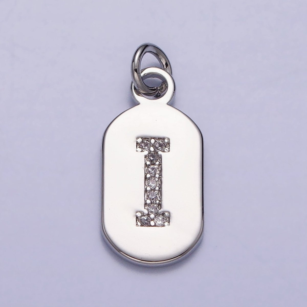Silver Rectangular Tag CZ Clear Micro Paved Personalized Initial Alphabet Name Tag Charm | AD001-AD026 - DLUXCA