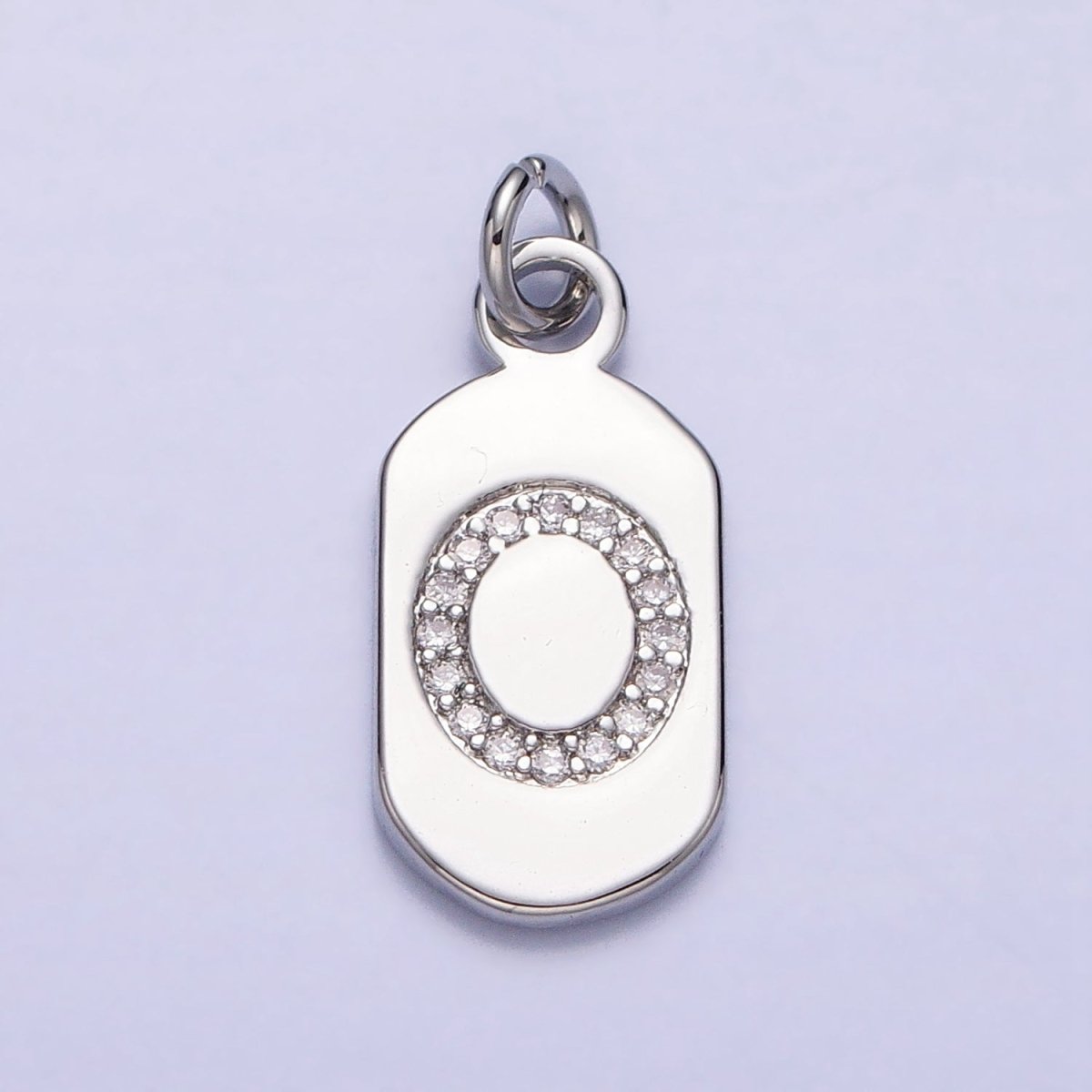 Silver Rectangular Tag CZ Clear Micro Paved Personalized Initial Alphabet Name Tag Charm | AD001-AD026 - DLUXCA