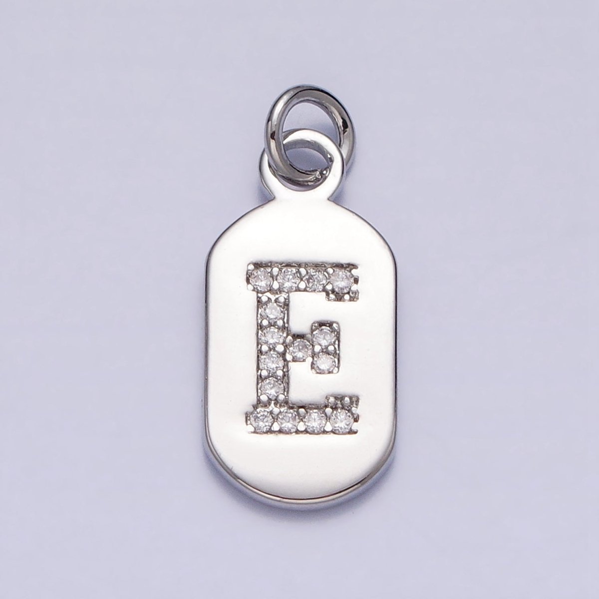 Silver Rectangular Tag CZ Clear Micro Paved Personalized Initial Alphabet Name Tag Charm | AD001-AD026 - DLUXCA