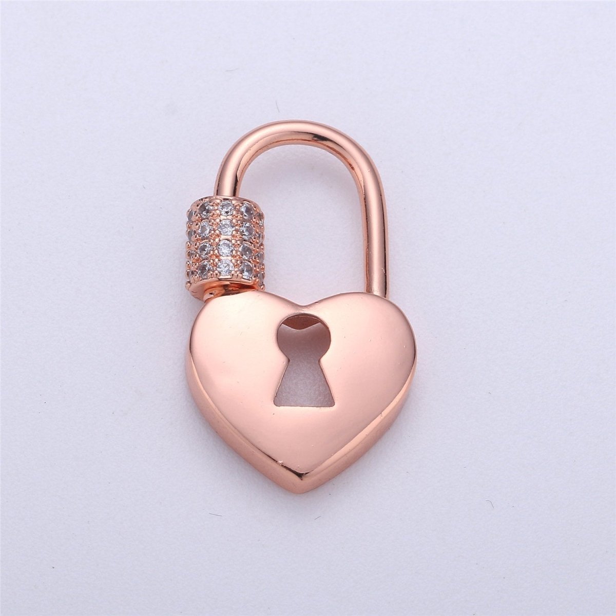 Silver, Rose Gold , Gold Filled Padlock Shaped Screw Clasp CZ Screw Clasp Micro Pave with Screw On Mechanism 30x12mm K-322 - DLUXCA
