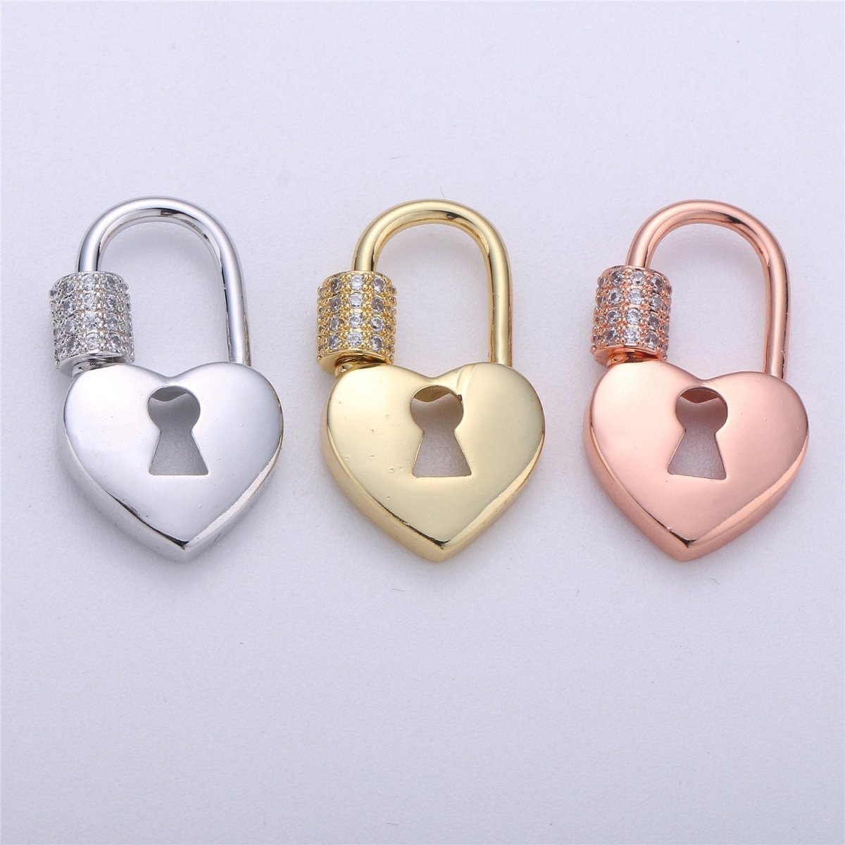Silver, Rose Gold , Gold Filled Padlock Shaped Screw Clasp CZ Screw Clasp Micro Pave with Screw On Mechanism 30x12mm K-322 - DLUXCA