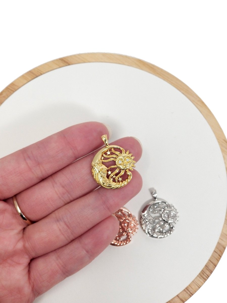 Silver / Rose Gold / Gold Sun and Moon Pewter Charm Celestial Dainty Charm in gold filled charm Necklace Bracelet Earring Jewelry Making H-843 - DLUXCA