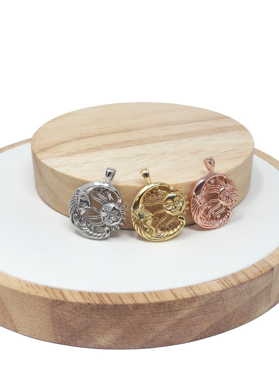 Silver / Rose Gold / Gold Sun and Moon Pewter Charm Celestial Dainty Charm in gold filled charm Necklace Bracelet Earring Jewelry Making H-843 - DLUXCA