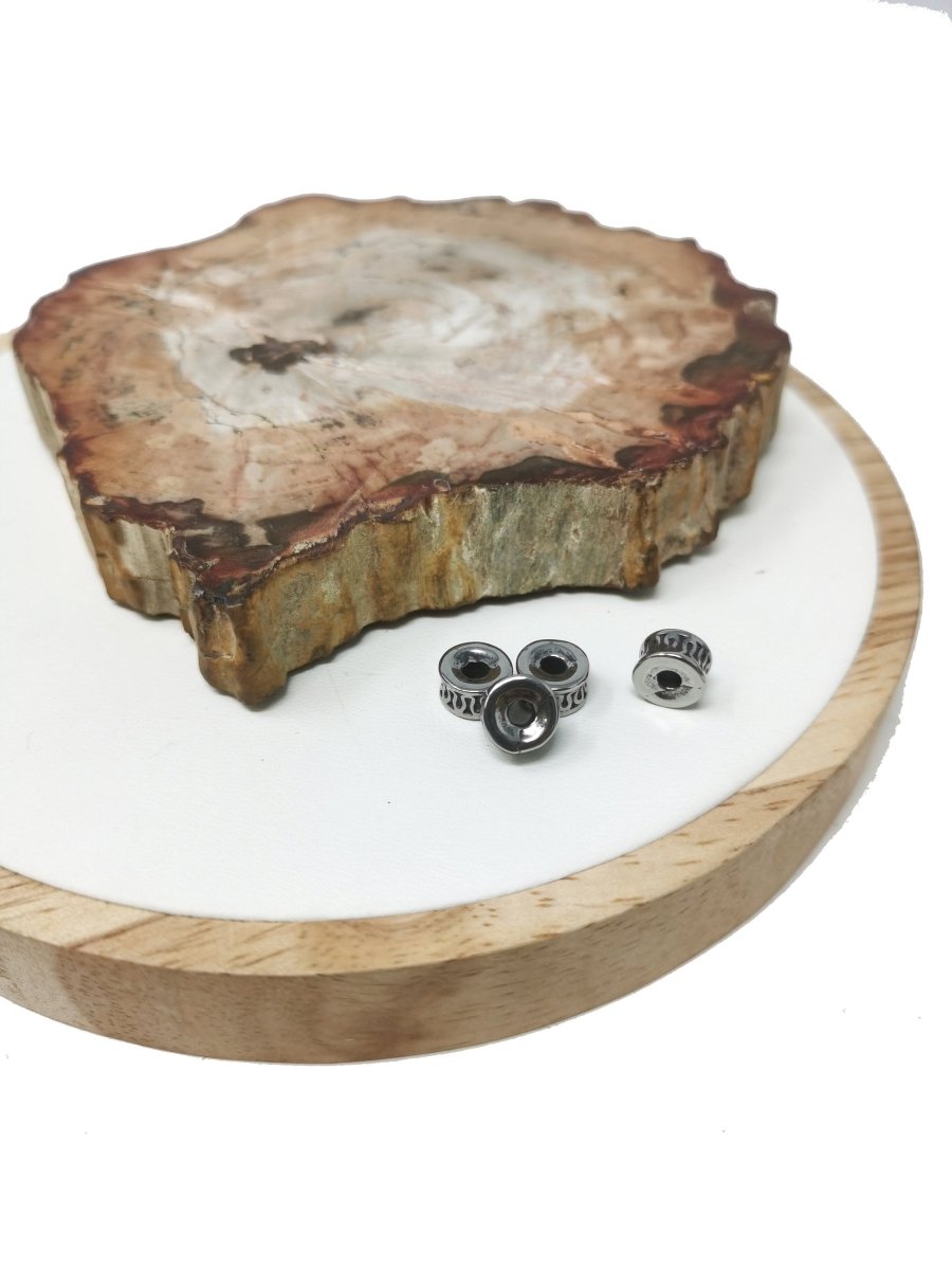 Silver Round Spacer Beads, Gear Spacer Bead, Textured bead, Wheel Bead, 7mm Spacer beads, Bracelet bead for jewelry making supply B-457 - DLUXCA