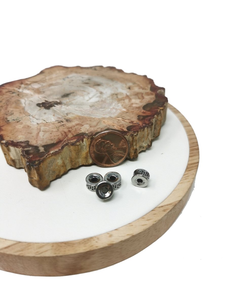 Silver Round Spacer Beads, Gear Spacer Bead, Textured bead, Wheel Bead, 7mm Spacer beads, Bracelet bead for jewelry making supply B-457 - DLUXCA