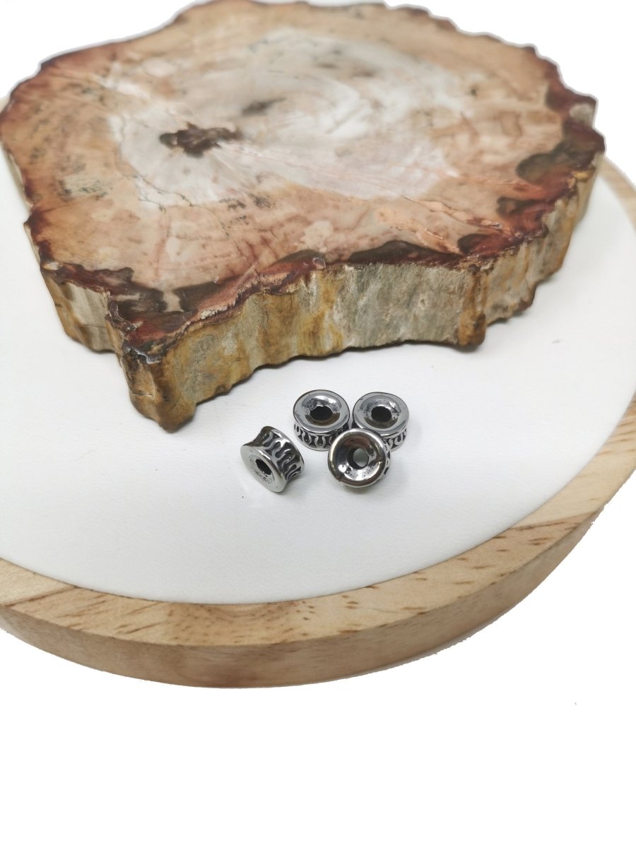 Silver Round Spacer Beads, Gear Spacer Bead, Textured bead, Wheel Bead, 7mm Spacer beads, Bracelet bead for jewelry making supply B-457 - DLUXCA