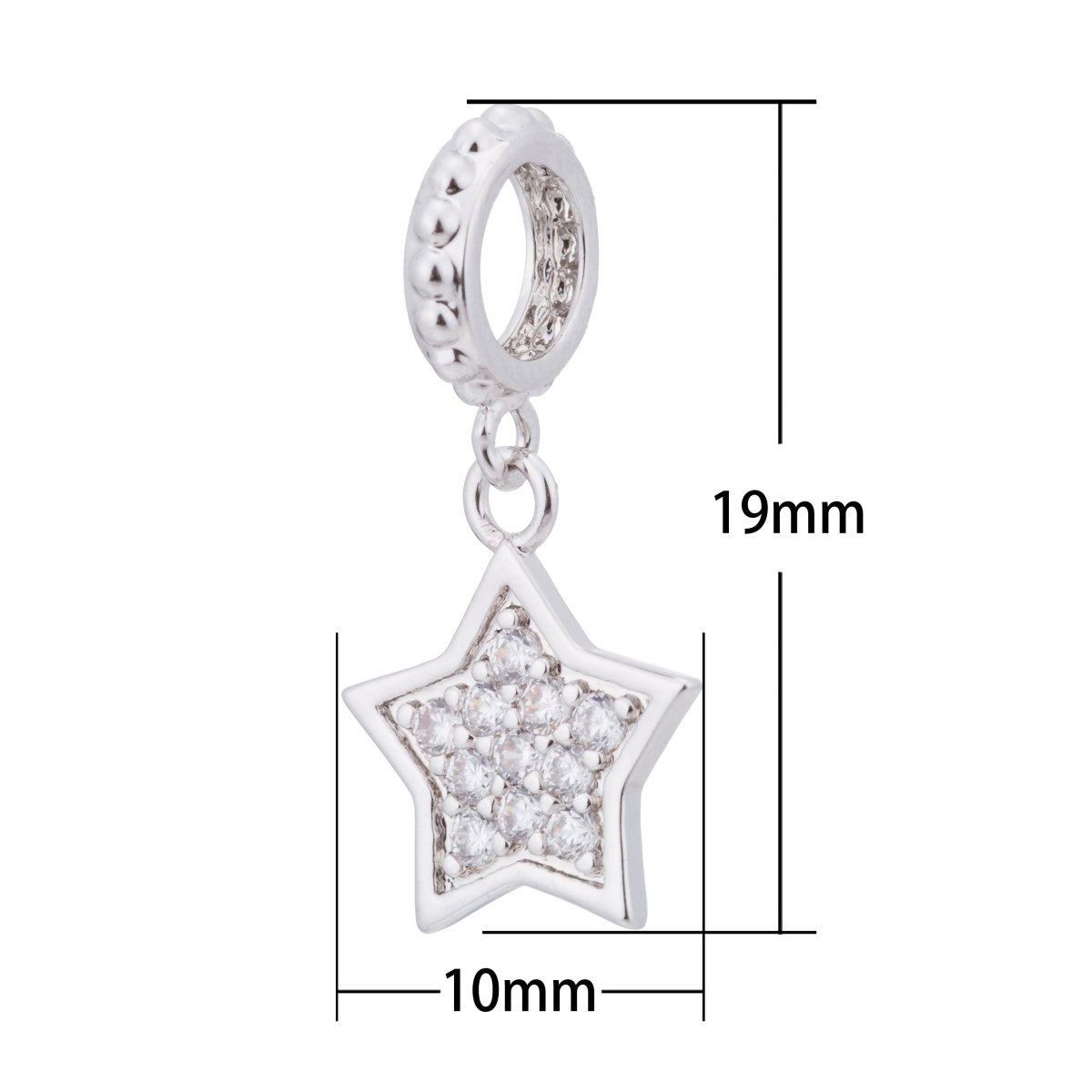Silver Shiny Star Bright Starburst Wish Twinkle Celestial Cubic Zirconia Bracelet Charm Bead Finding Pendant For Jewelry Making - DLUXCA