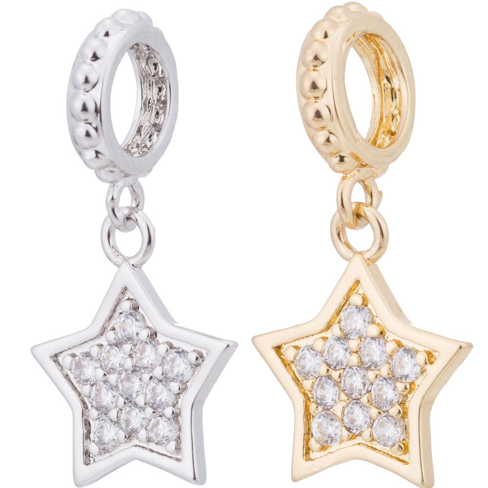 Silver Shiny Star Bright Starburst Wish Twinkle Celestial Cubic Zirconia Bracelet Charm Bead Finding Pendant For Jewelry Making - DLUXCA