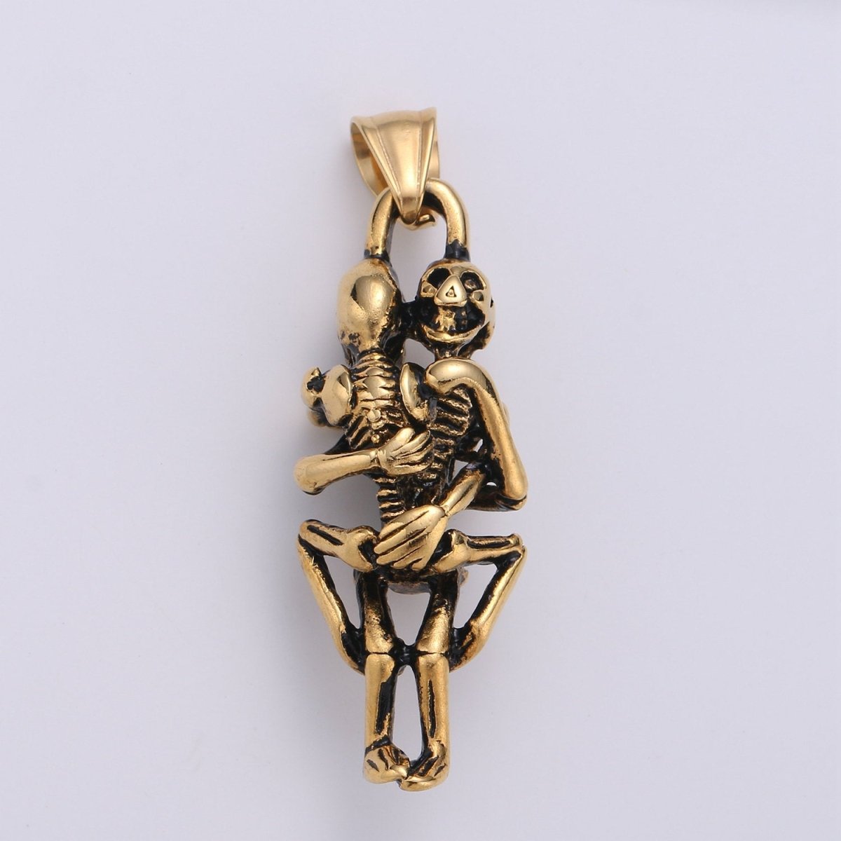 Silver Skull Forever Love Sex Pendant, Silver Sex Skull Hug Pendant, Stainless Steel Skull Skeleton Pendant for Men Jewelry J-799 - DLUXCA