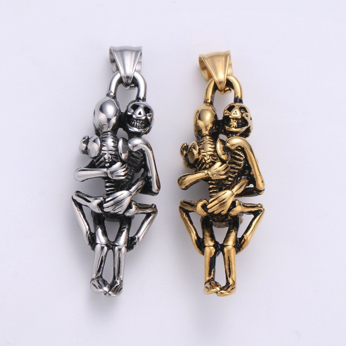 Silver Skull Forever Love Sex Pendant, Silver Sex Skull Hug Pendant, Stainless Steel Skull Skeleton Pendant for Men Jewelry J-799 - DLUXCA
