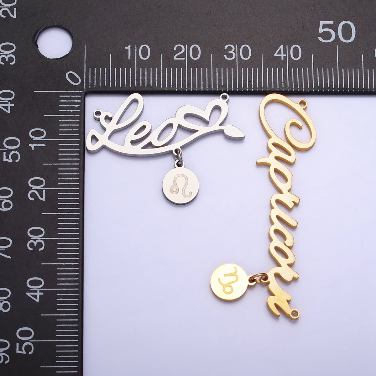 Silver Stainless Steel Zodiac Astrology Cursive Font Mini Symbol Connector Personalized Jewelry Making | AD066 - AD076 - DLUXCA