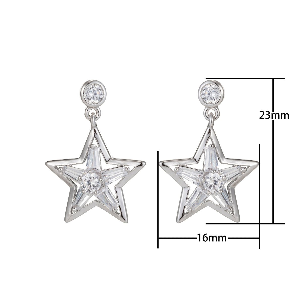Silver Star Stud, Star Dangle, star charm earrings, star Studs earrings, Dangle Stud Cubic Star charm earrings, Statement Earring Q-068 - DLUXCA
