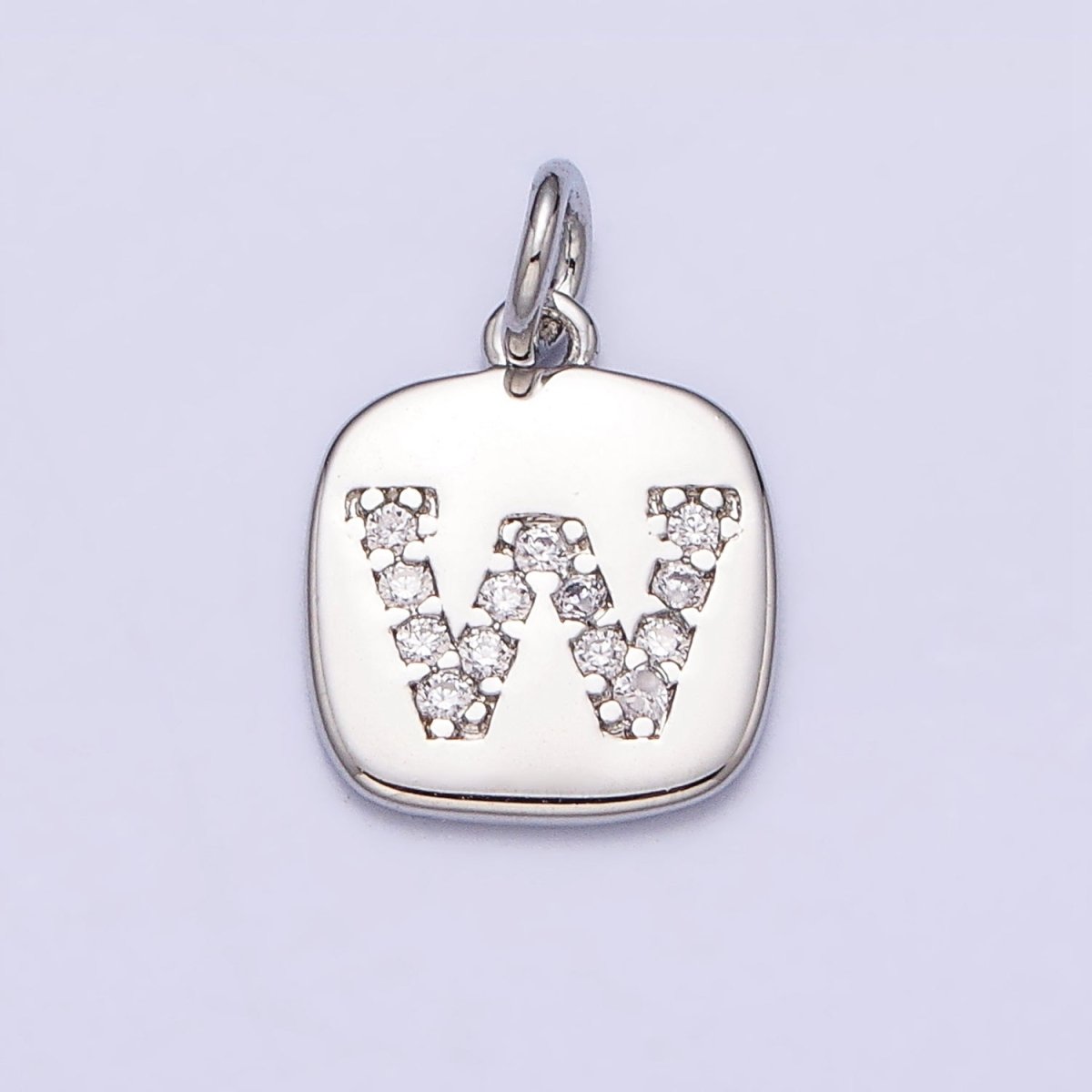 Silver Tag Square CZ Clear Micro Paved Initial Alphabet Dainty Personalized Name Tag Charm | AD097 - AD122 - DLUXCA