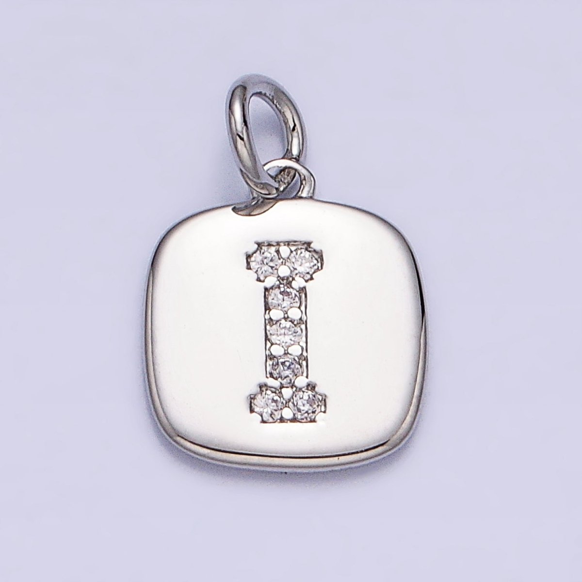 Silver Tag Square CZ Clear Micro Paved Initial Alphabet Dainty Personalized Name Tag Charm | AD097 - AD122 - DLUXCA