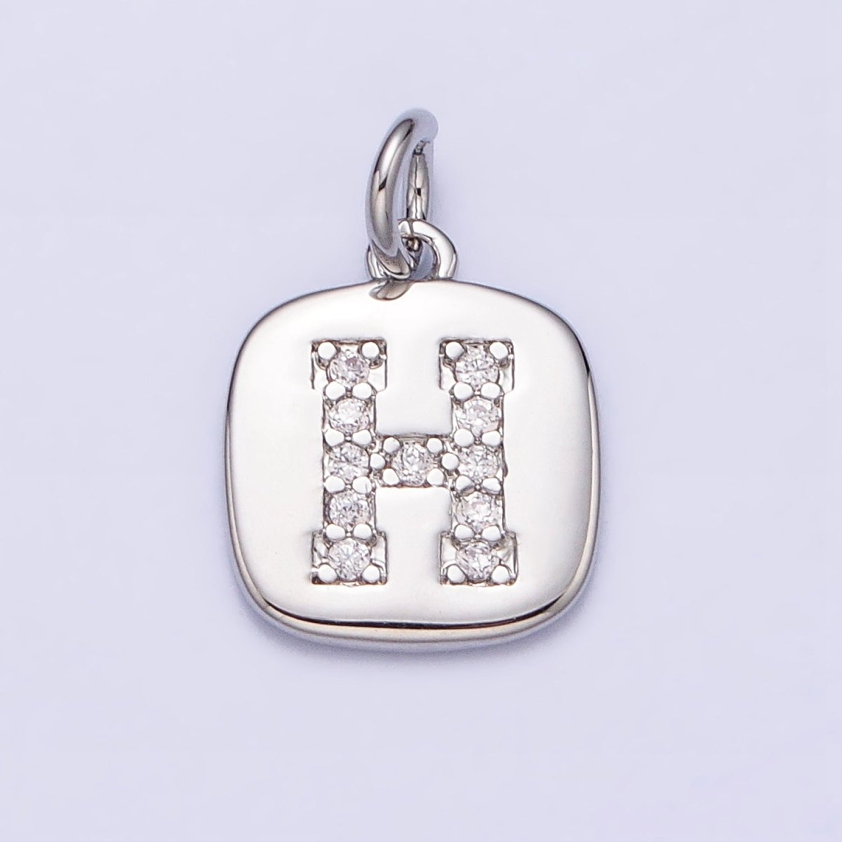 Silver Tag Square CZ Clear Micro Paved Initial Alphabet Dainty Personalized Name Tag Charm | AD097 - AD122 - DLUXCA