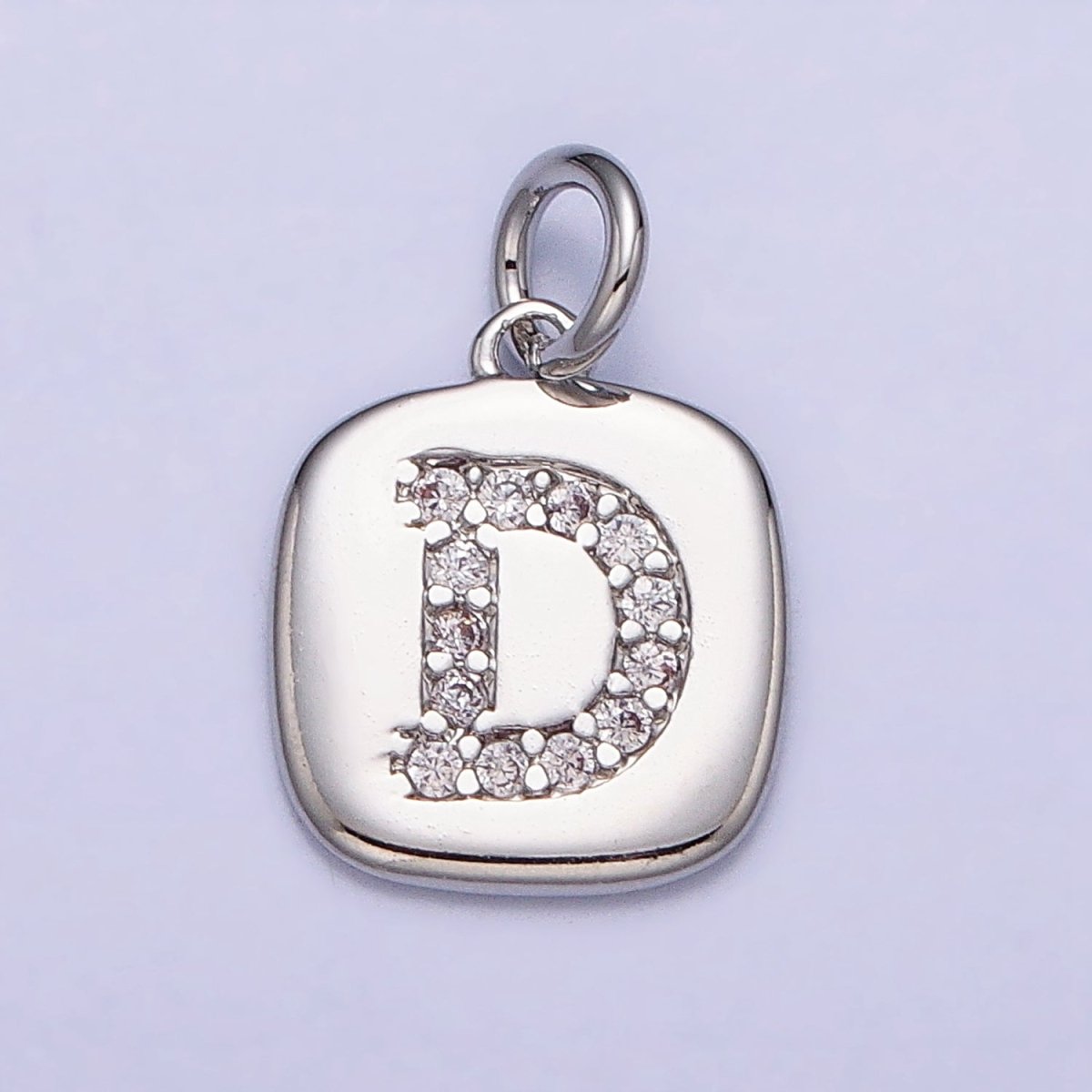 Silver Tag Square CZ Clear Micro Paved Initial Alphabet Dainty Personalized Name Tag Charm | AD097 - AD122 - DLUXCA