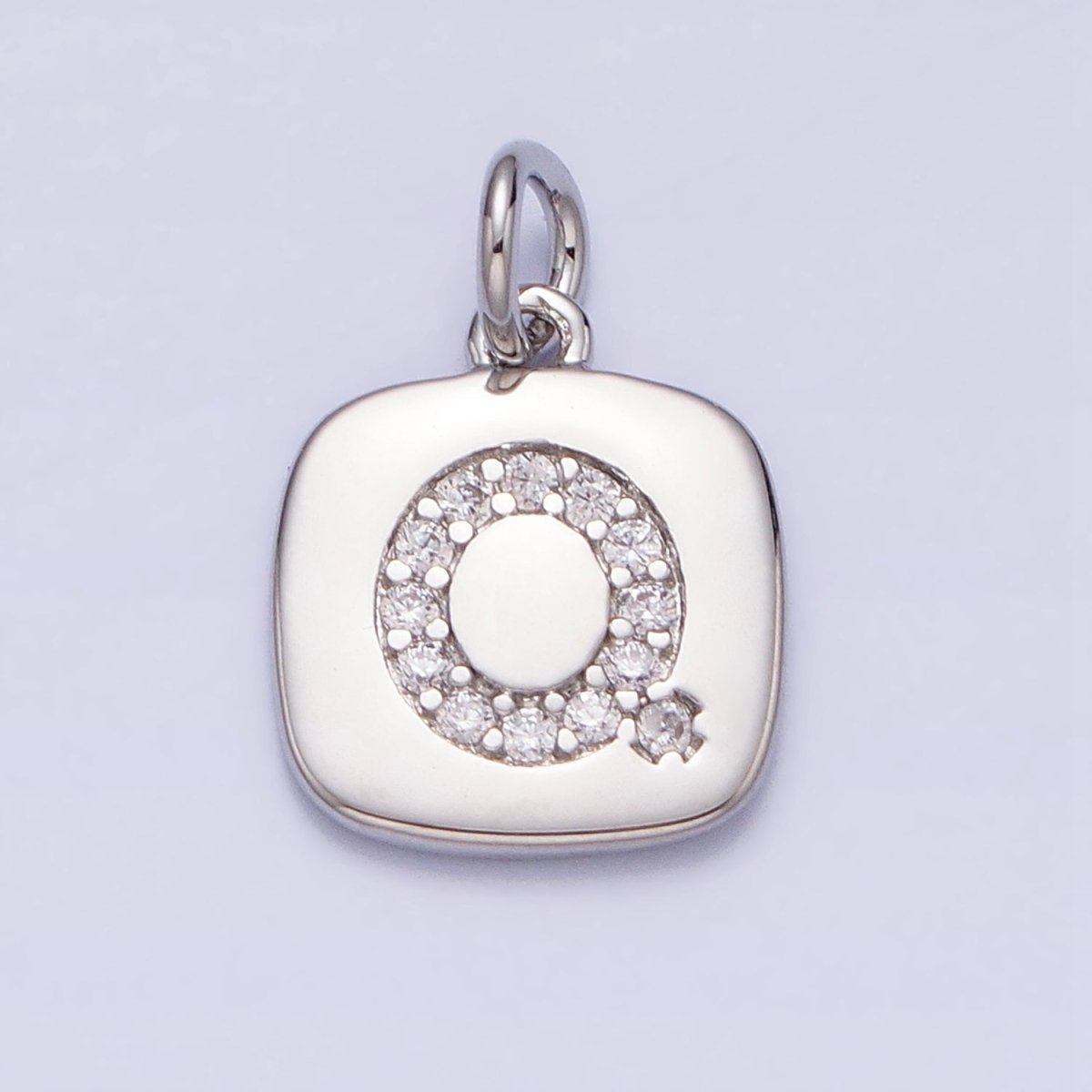 Silver Tag Square CZ Clear Micro Paved Initial Alphabet Dainty Personalized Name Tag Charm | AD097 - AD122 - DLUXCA
