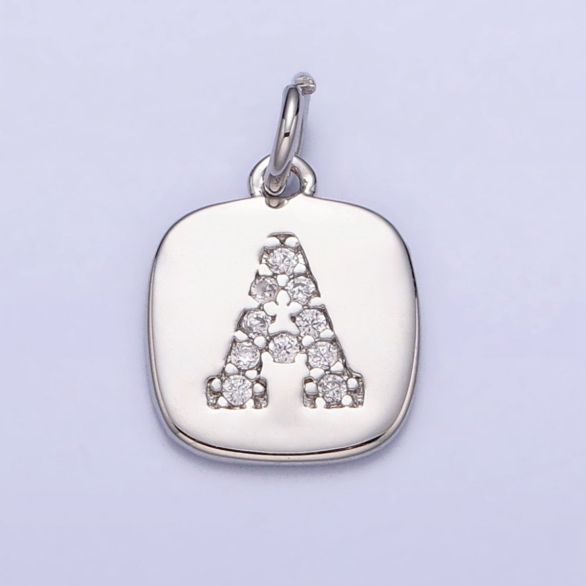 Silver Tag Square CZ Clear Micro Paved Initial Alphabet Dainty Personalized Name Tag Charm | AD097 - AD122 - DLUXCA