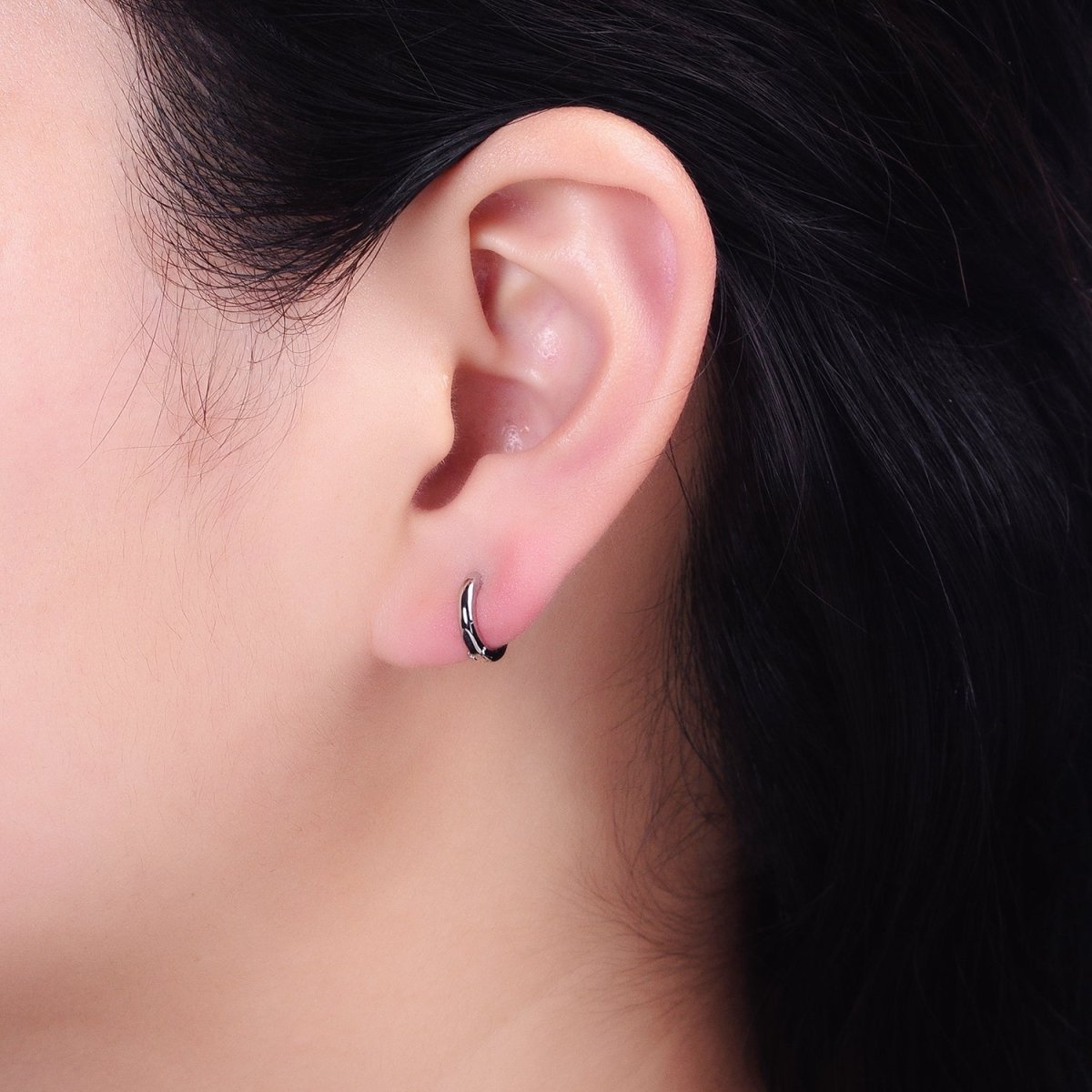 Silver Thin Minimalist 10mm Cartilage Huggie Earrings | AB803 - DLUXCA