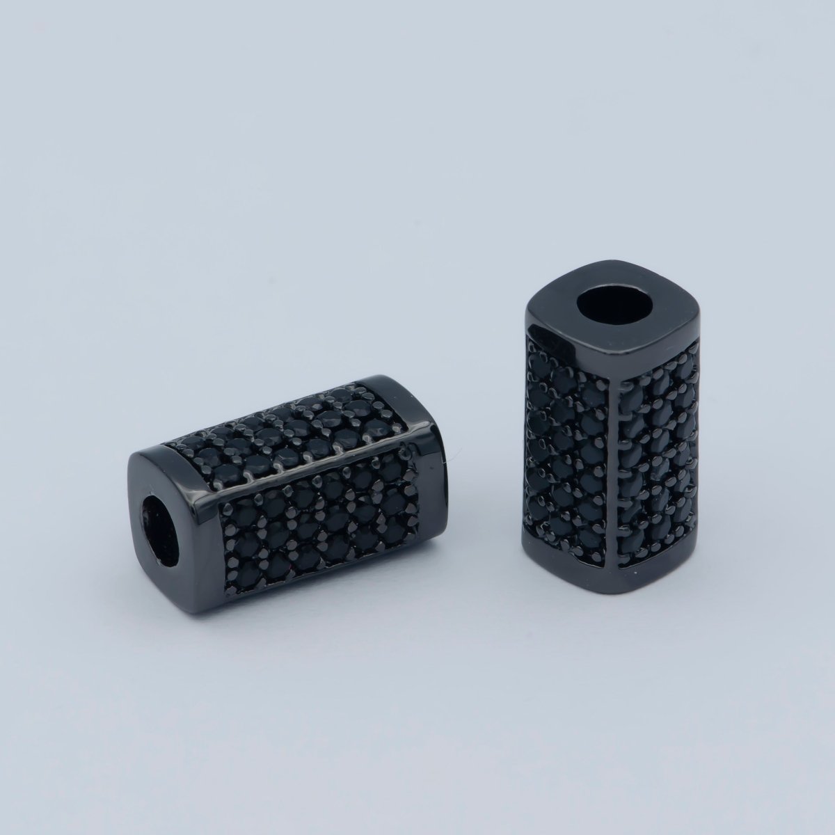 Silver Tube Bead Spacer Micro Pave Gun Metal Black Cz Cubic Zirconia Pave Beaded Bracelet Supply for men jewelry B-546 B-613 - DLUXCA