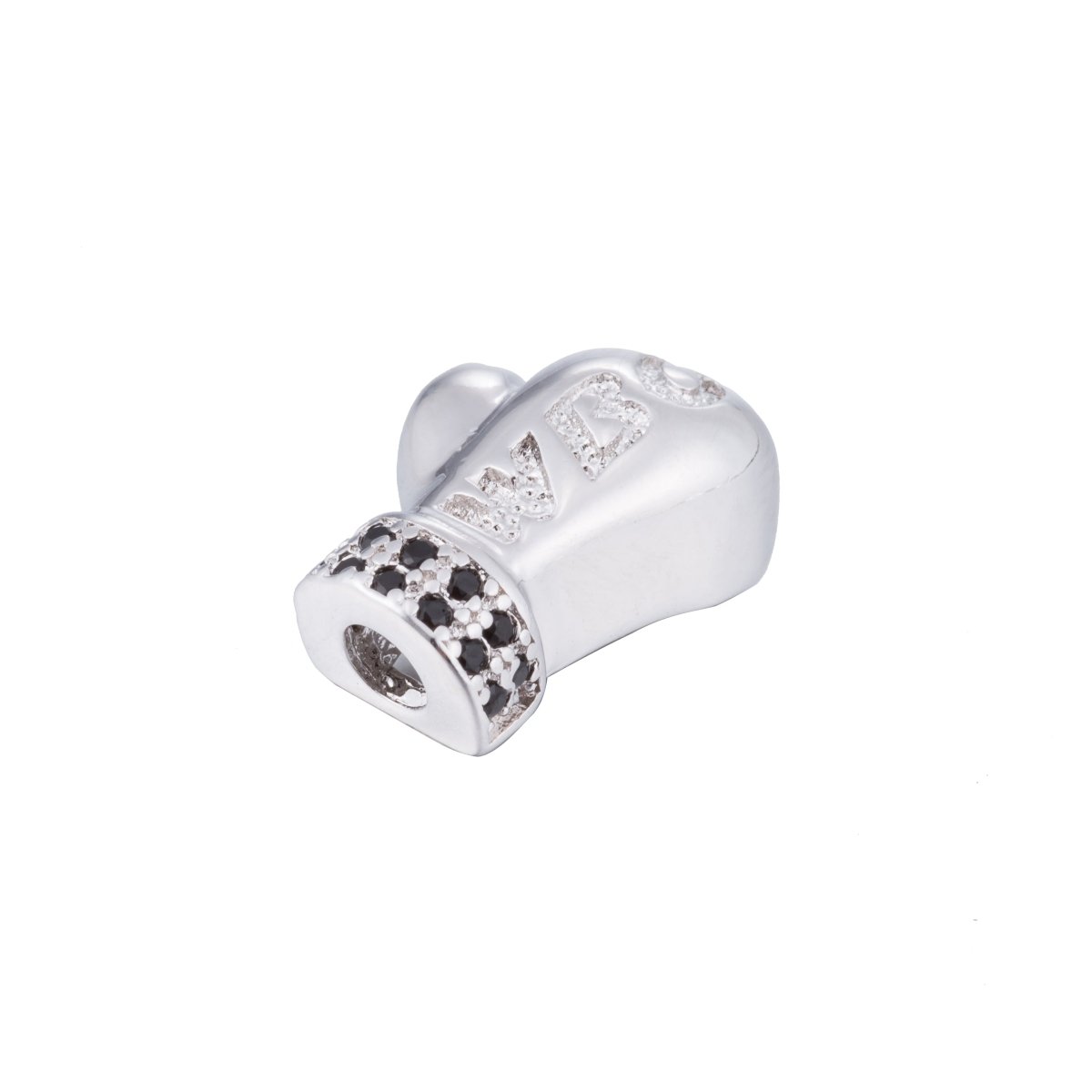 Silver White Gold Boxing Glove Charm, Boxing Bead, Sport Fitness WBC MMA Fighting Cubic Zirconia Bracelet Bead Connector for Jewelry Making B-056 - DLUXCA