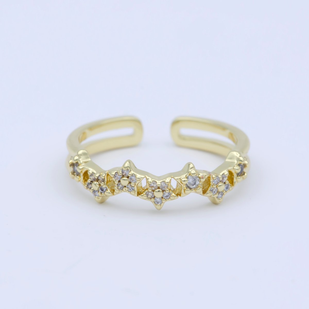 Simple Crown Clear Cz Stone Stackable Open Adjustable Ring in 14k Gold Filled Minimalist jewelry O-487 - DLUXCA