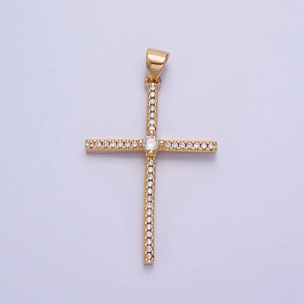 Simple CZ Gold Cross Charm Silver Cross Pendant, Dainty Religious Jewelry Rosary Pendant AA174 AA175 - DLUXCA