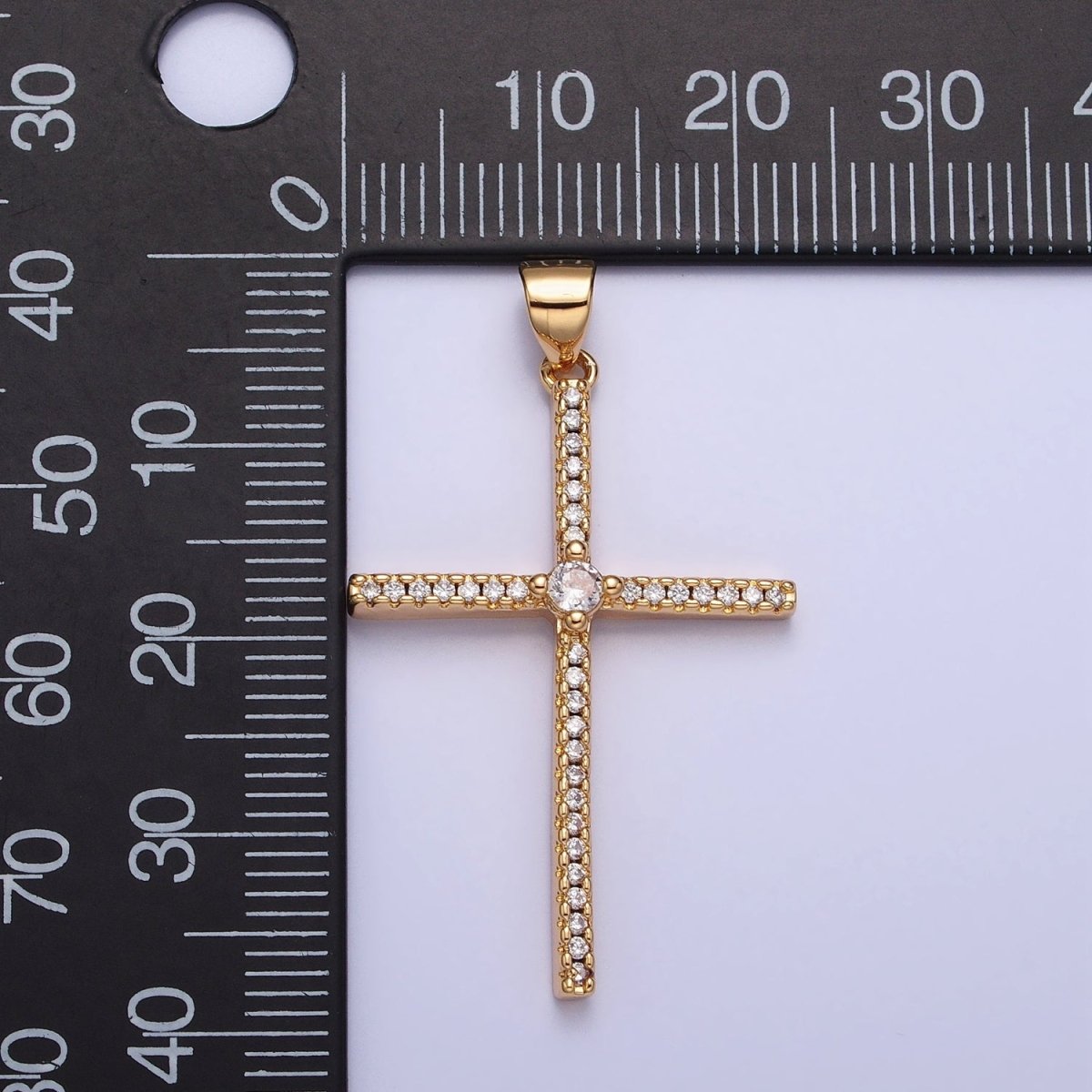 Simple CZ Gold Cross Charm Silver Cross Pendant, Dainty Religious Jewelry Rosary Pendant AA174 AA175 - DLUXCA