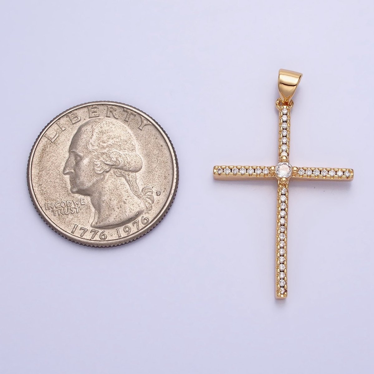 Simple CZ Gold Cross Charm Silver Cross Pendant, Dainty Religious Jewelry Rosary Pendant AA174 AA175 - DLUXCA