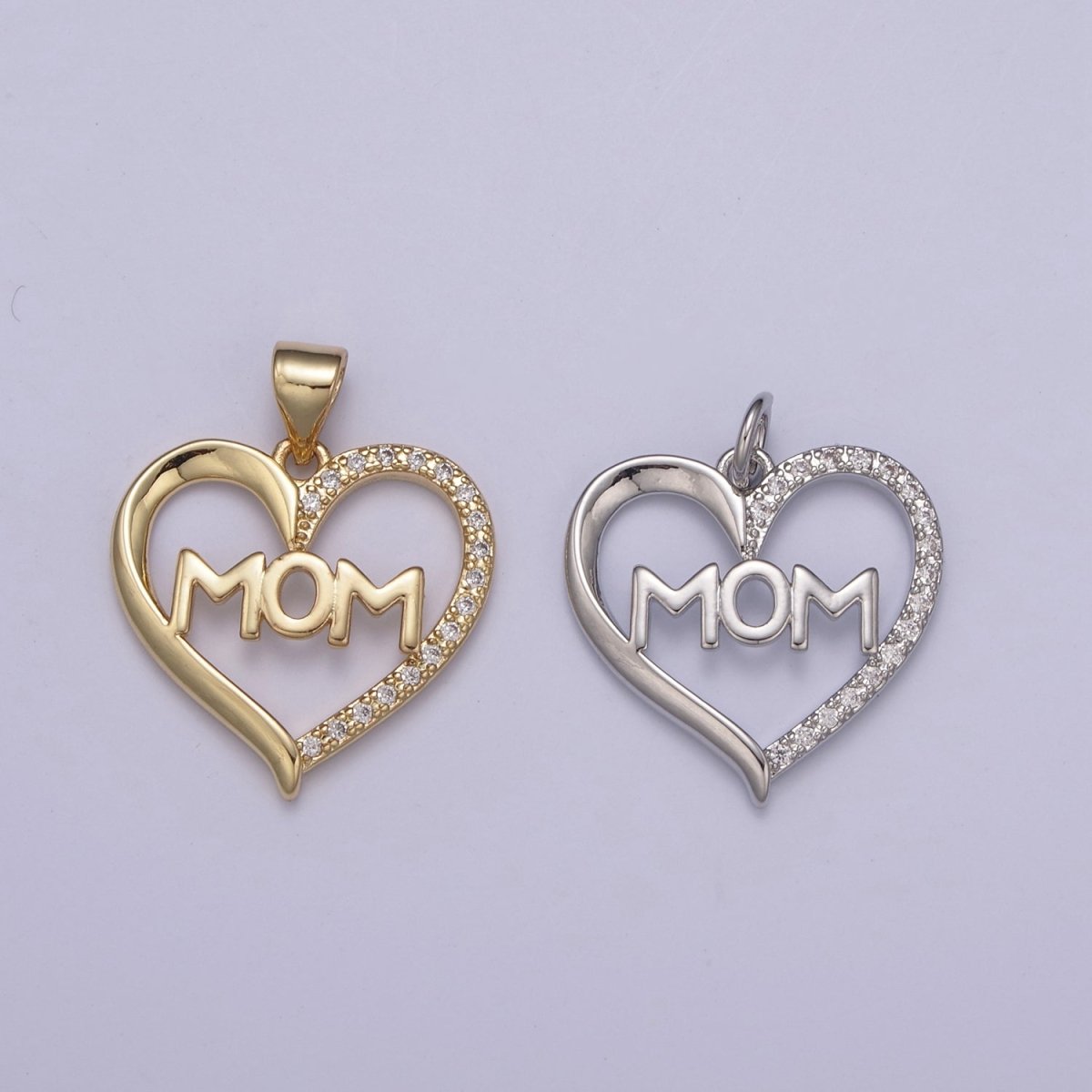 Simple Gold Filled "MOM" Heart Pendants - Love Inspired "Mom" Gold / Silver Pendant N-436 H-603 - DLUXCA